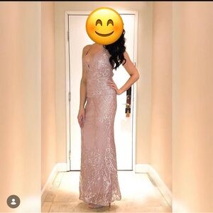 Elegant Blush Sequin sparkle Halter Evening Dress